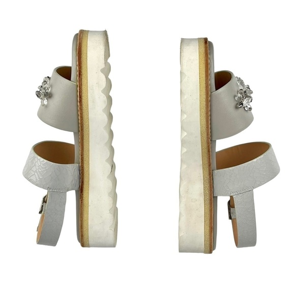 ANTHROPOLOGIE SANCHITA CRACKLE LEATHER BEADED FLORAL SLINGBACK PLATFORM SANDAL - Picture 6 of 13